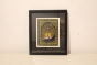 Miniature Painting Black Peacock Design Silk With Frame 7 x 5 Inch