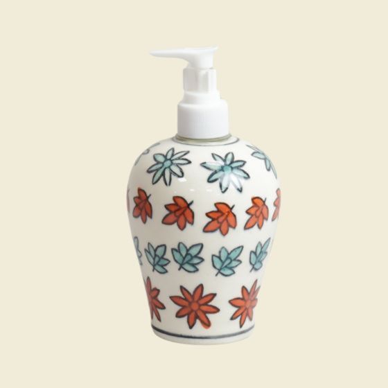 Khurja Pottery Dispenser Big Red Green Leaf | Saras Aajeevika