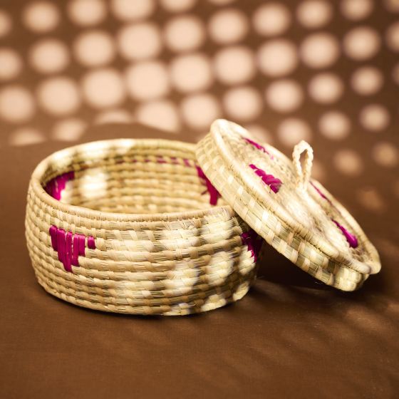 Munj Grass Chapati Box with Red Flower Design 8 Inch || Saras Aajeevika