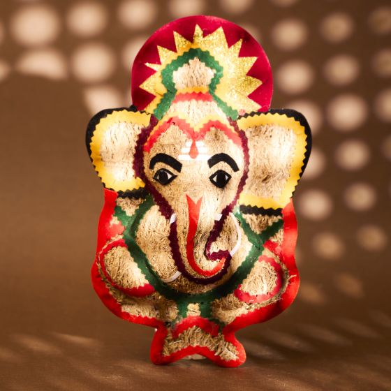 Handmade Khas Khas Ganesha Wall Hanging || Multi Color || 9 Inch || Saras Aajeevika