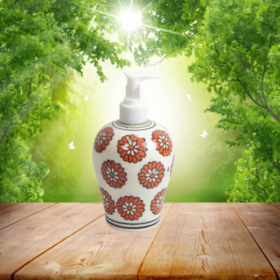 Dispenser Big White Orange Flower | Hand Paited Ceramic Liquid Soap Dispenser with Pump| Bathroom Liquid Soap Dispenser |Kitchen Liquid Soap Dispenser