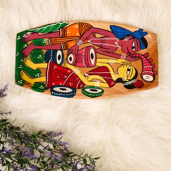 Kalighat Trable Painting Wooden Tray 12*7" || Saras Aajeevika