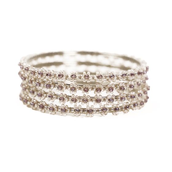 Beads Bangles (2-4) Silver & Purple Set of 4