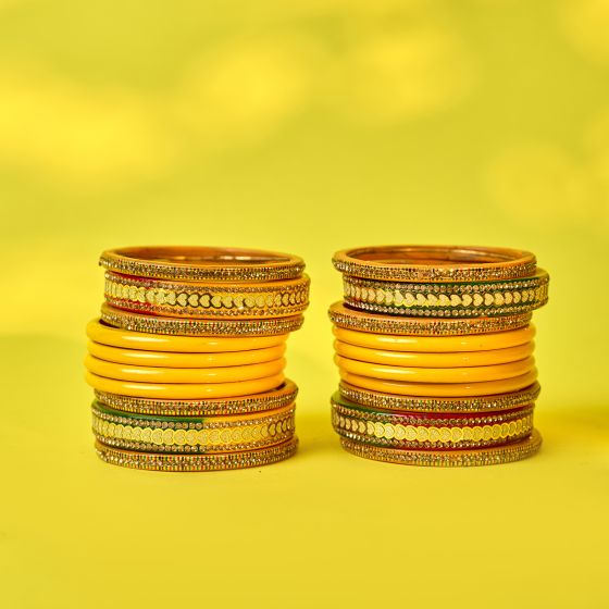 Lac Bangles || Yellow Color || Set of 20 || Saras Aajeevika
