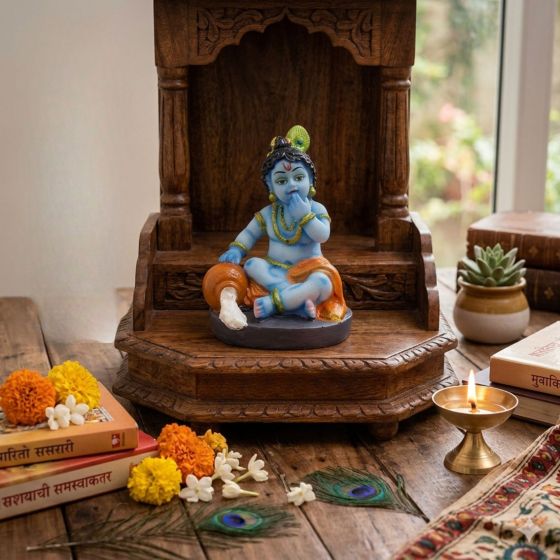 Polyrasin Krishna with Makhan || Blue Color || 4 inch || Saras Aajeevika