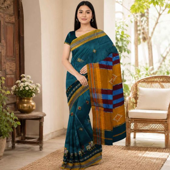 Kasuthi Cotton Saree || Peacock Green Colour || Elephant Design with 80cm Blouse || Saras Aajeevika
