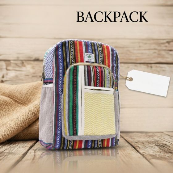 Unisex Cotton Backpack | 2 Compartments with Utility Organizer & Side Bottle Holder | 14 x 17 Inch | Saras Aajeevika