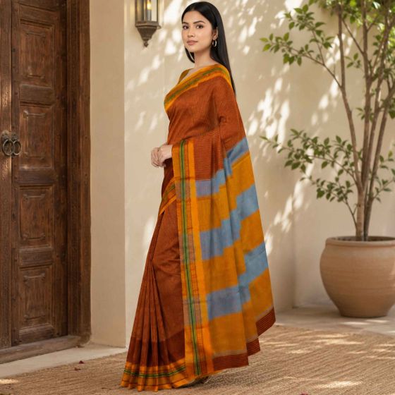 Ilkal Cotton Saree Small Checks || Maroon Colour & Blue Pallu with 80cm Blouse || Saras Aajeevika
