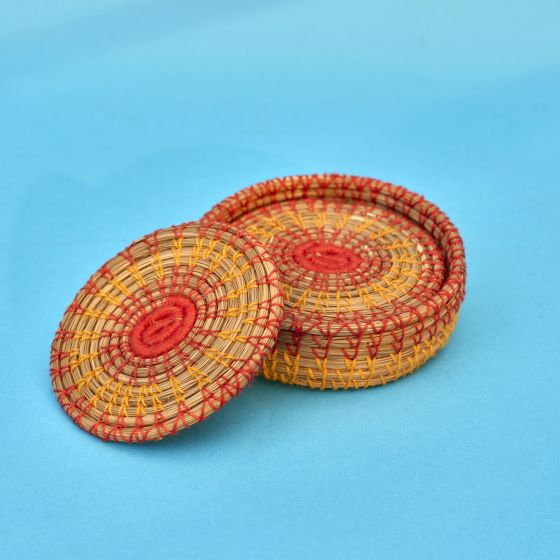 Handcrafted Pine Needle Coaster Red || Saras Aajeevika