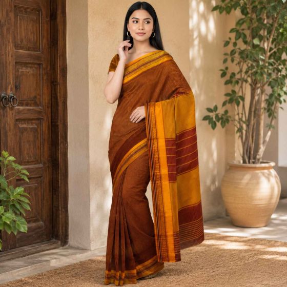 Ilkal Cotton Saree Small Check || Maroon Colour & Maroon Pallu with 80cm Blouse || Saras Aajeevika