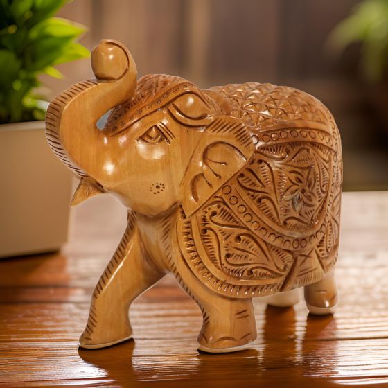 Wooden Elephant 6" || Natural Color || Saras Aajeevika