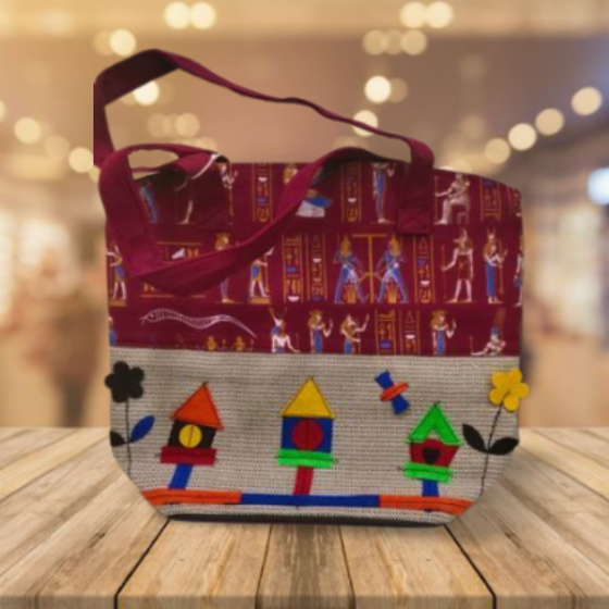 Bag Jute Double Zip Small Hut Design Red 