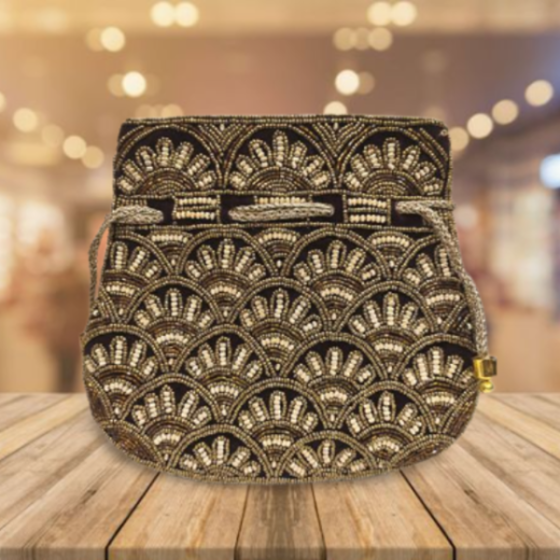  Embroidered Potli Golden Black