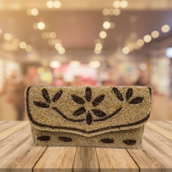  Embroidered B Envelope Clutch Yellow