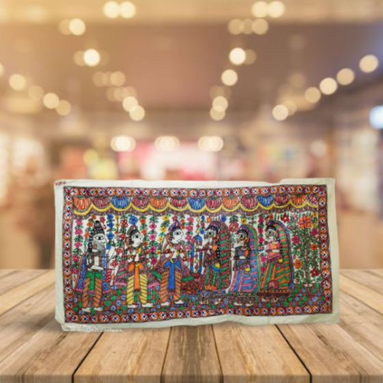 Painting Silk Mithila Sita Swayamvar 22" x 40" Inch