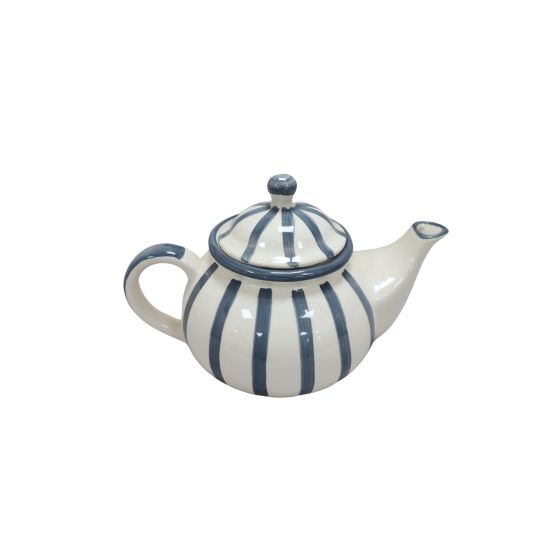 Khurja Pottery Tea Pot White Grey Line Round| Hand painted | Kitchen ware | Home Décor | White and Grey