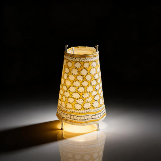 SARAS Aajeevika, Handcrafted | Goat Leather Hand painted Lamp | SHG Product | Andhra Pradesh | Leather Work | Yellow Colour | 8