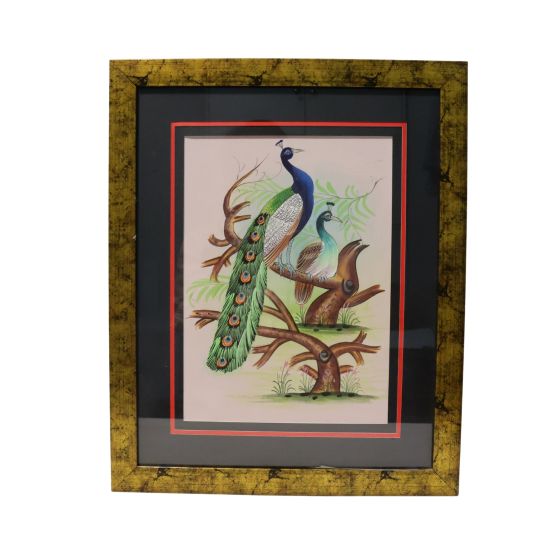 Miniature Painting Birds Design Silk With Frame 9*12 || Saras Aajeevika