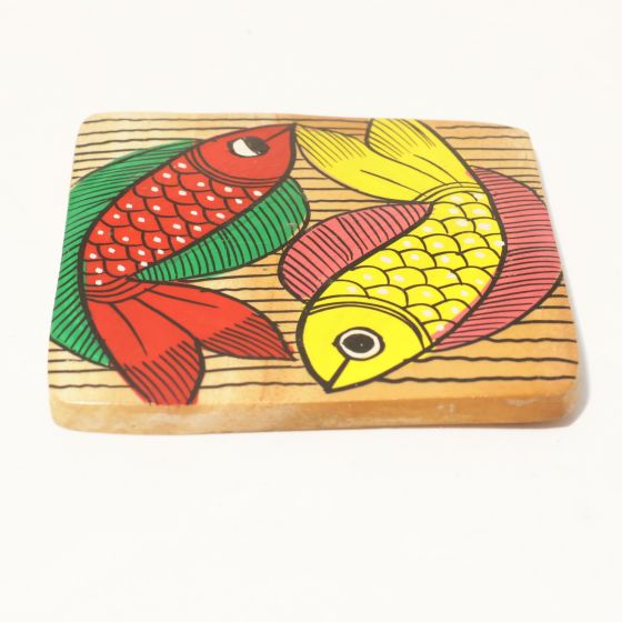 Coaster Bengal Pattachitra Painting Bird Circle Sp || Red Yellow || Saras Aajeevika
