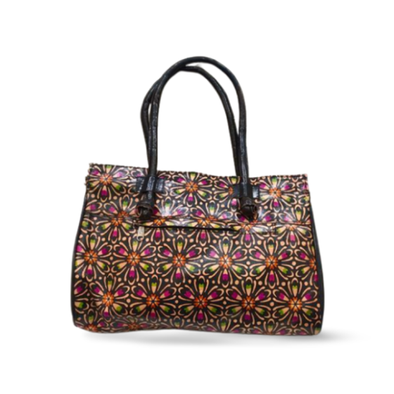 Ladies Bag Shanti Niketan leather Floral Print Black
