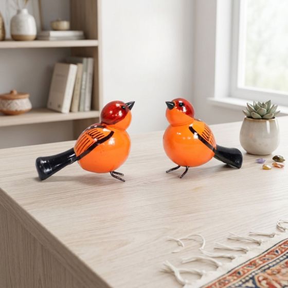 Etikoppaka Wooden Toys Orange Bird || Set of 2 || Saras Aajeevika