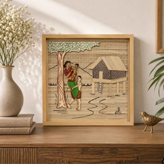 Bamboo Wall Hanging Frame Village Design 12*12 inch || Saras Aajeevika