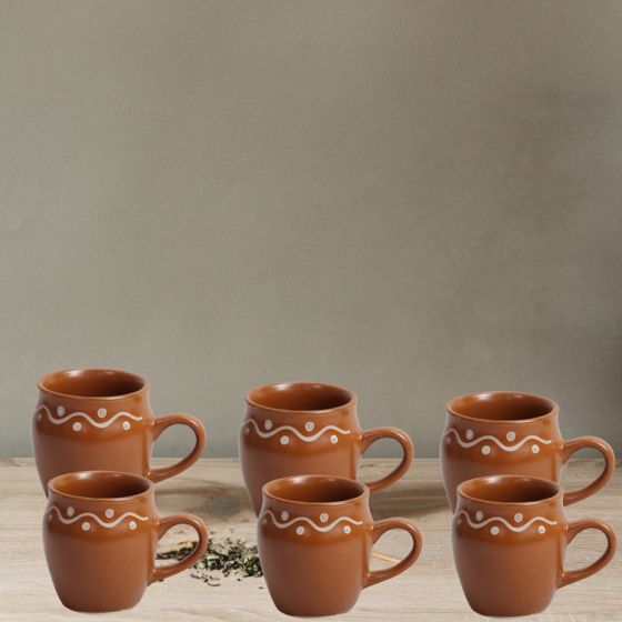 Khurja Pottery Kullhad with Handle| Handcrafted Glossy Ceramic Kulhad with Handle Teracotta/Brown Colour|Handmade kulhad Set of 6Pcs |Kulhad Chai|Handmade kulhad Coffee Mug
