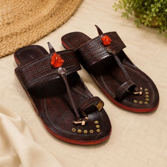 Kolhapuri Leather Men Chappal No 9 || Size 11.2 inch || Maroon Colour || Saras Aajeevika