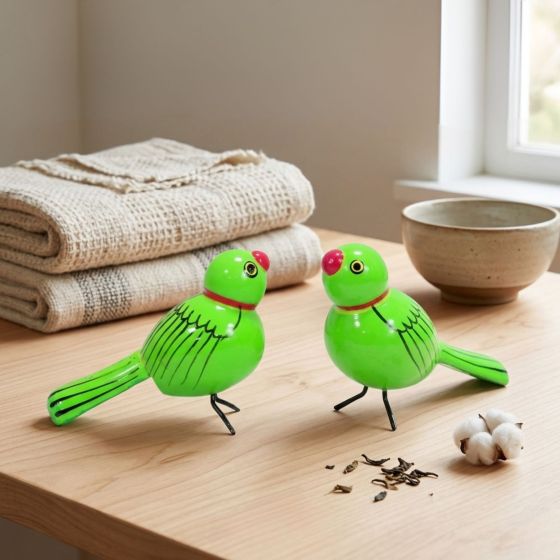 Etikoppaka Wooden Toys Green Bird || Set of 2 || Saras Aajeevika
