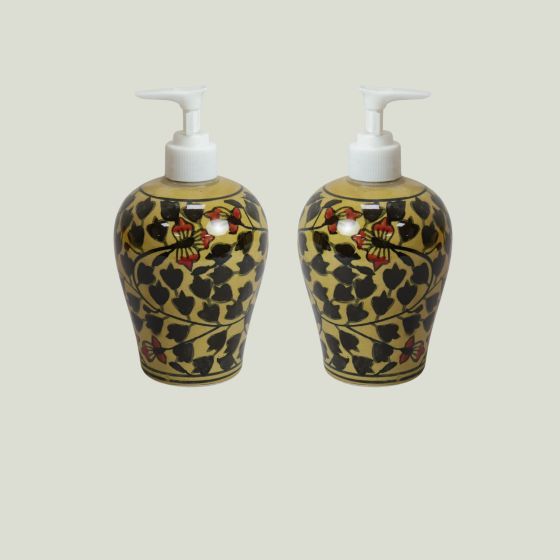 Khurja Pottery Dispenser Big Italian Mustard || Set of 2 || Handmade Khurja Pottery Dispenser Set | mustard