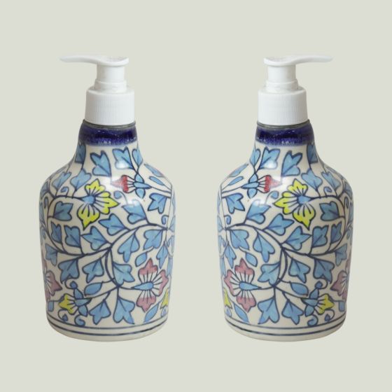 Khurja Pottery Dispenser Big Mughal Painting  Blue Climber | Ceramic Liquid Soap Dispenser with Pump 