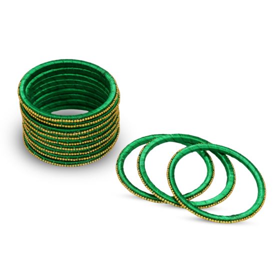 Silk Thread Bangles Ball Chain Design || Set of 12 || Green || Saras Aajeevika