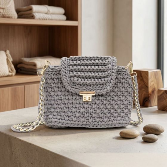 Handcrafted Macramé Sling Bag || Grey Color || Saras Aajeevika