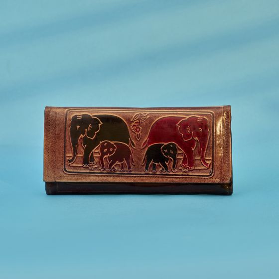 Camel Leather Shantiniketan Clutch Wallet 8 inch || Saras Aajeevika