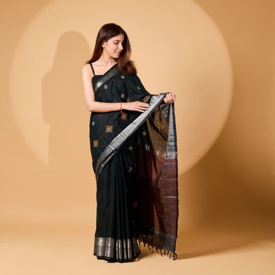 Handloom Cotton Silk Black Kasuti Saree with Blouse || 6.8 Mtr || Saras Aajeevika