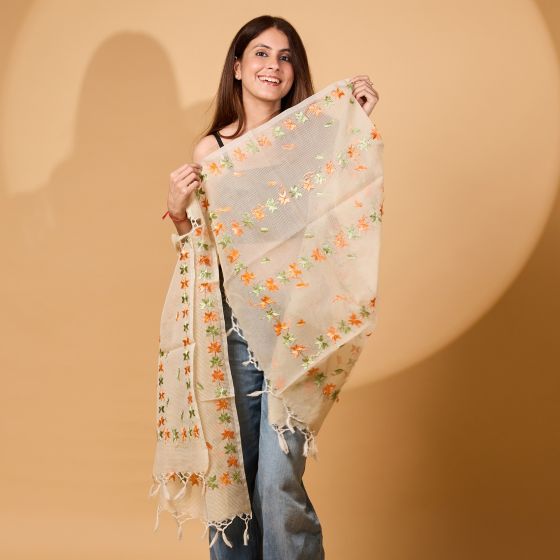 Kota Phulkari Duppatta || 2.25 meter || Orange & Green Color Flower || Saras Aajeevika