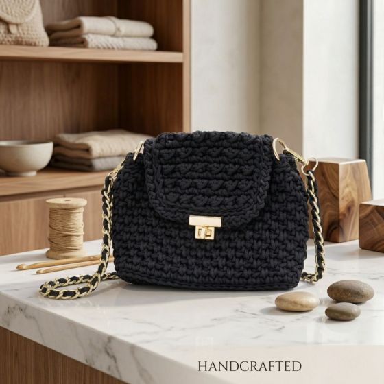Handcrafted Macramé Sling Bag (Black) || Saras Aajeevika