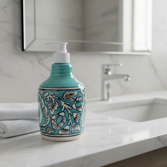 Khurja Pottery Dispenser Mugal Painting Light Green || Saras Aajeevika