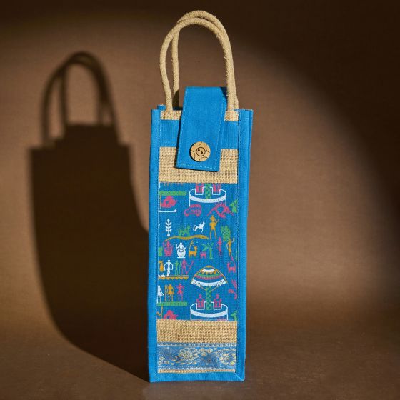 Jute Bottle Holder Blue || Saras Aajeevika
