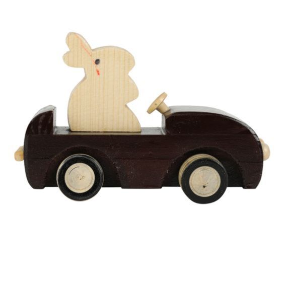 Handcrafted Wooden Bunny Car Toy – Natural & Brown Finish