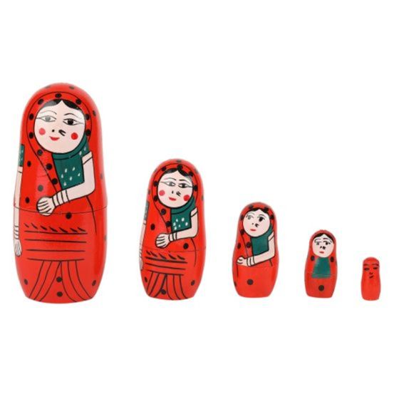 Hand-Painted Indian Wooden Nesting Dolls – Set of 6