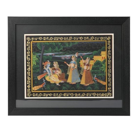 Miniature Painting Radha Krishana Silk With Frame 10*14 inch
