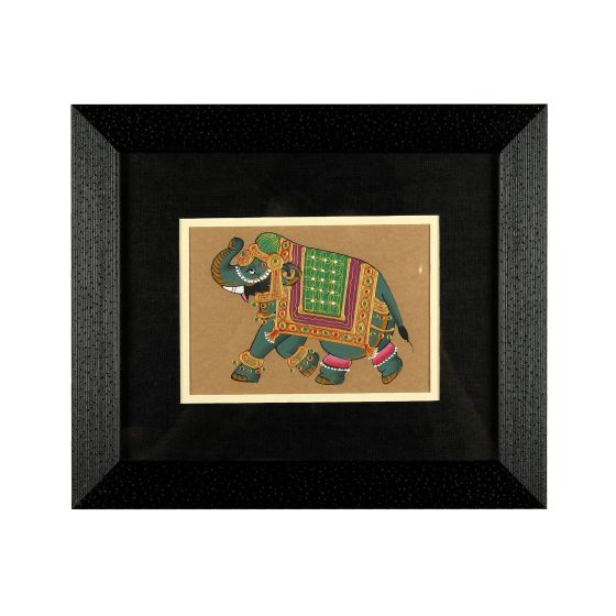 Miniature Painting Elephant Design Hardpaper With Frame 5 x 4 Inch