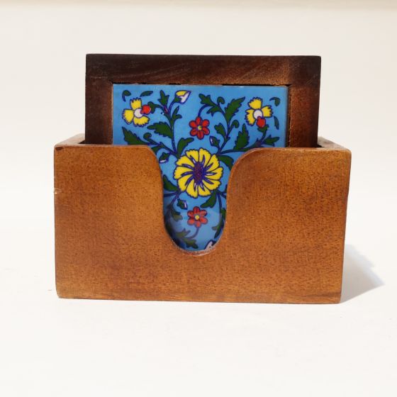 Coaster Ceramics Blue Pottery Wooden  || Saras Aajeevika