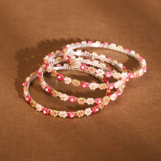 Beads Bangles || Pink & Gold Color || Set of 4 || Saras Aajeevika