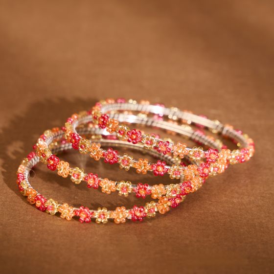 Beads Bangles || Orange, Pink and Gold Color || Set of 4 || Saras Aajeevika