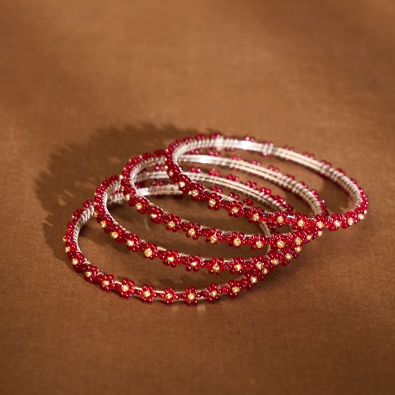 Beads Bangles || Maroon Color || Set of 4 || Saras Aajeevika