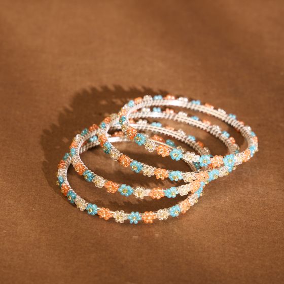 Beads Bangles || Blue, Orange and Silver Color || Set of 4 || Saras Aajeevika