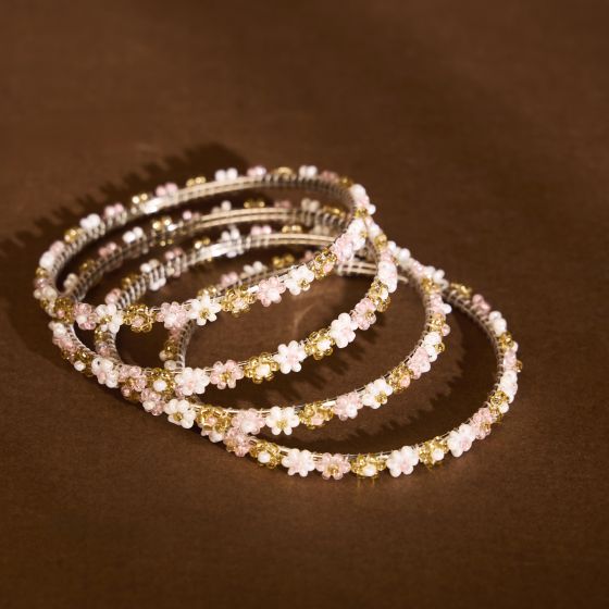 Beads Bangles || White & Pink Color || Set of 4 || Saras Aajeevika