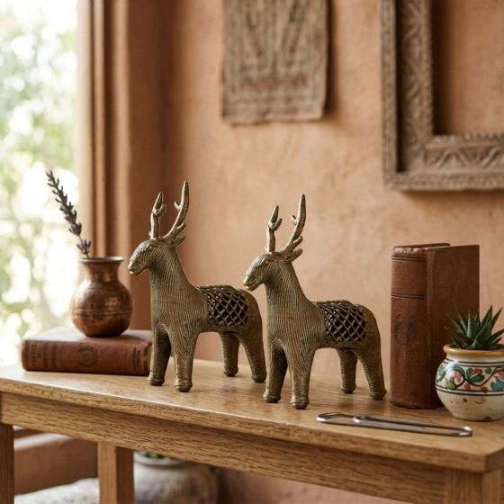 Dhokra Brass Net-Style Deer Set of 2 || Saras Aajeevika